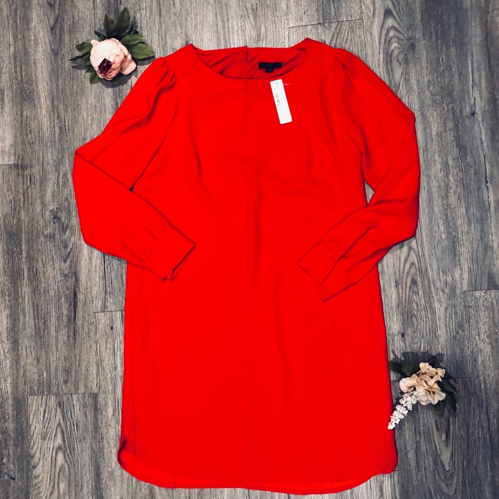 J. Crew Long Sleeve Red Shift Dress Size 8